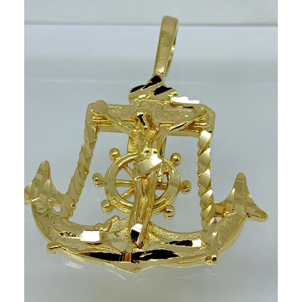 Vintage Karatbond Gold Anchor Crucifix Ship Wheel Pendant Made in USA Y2K NOS
